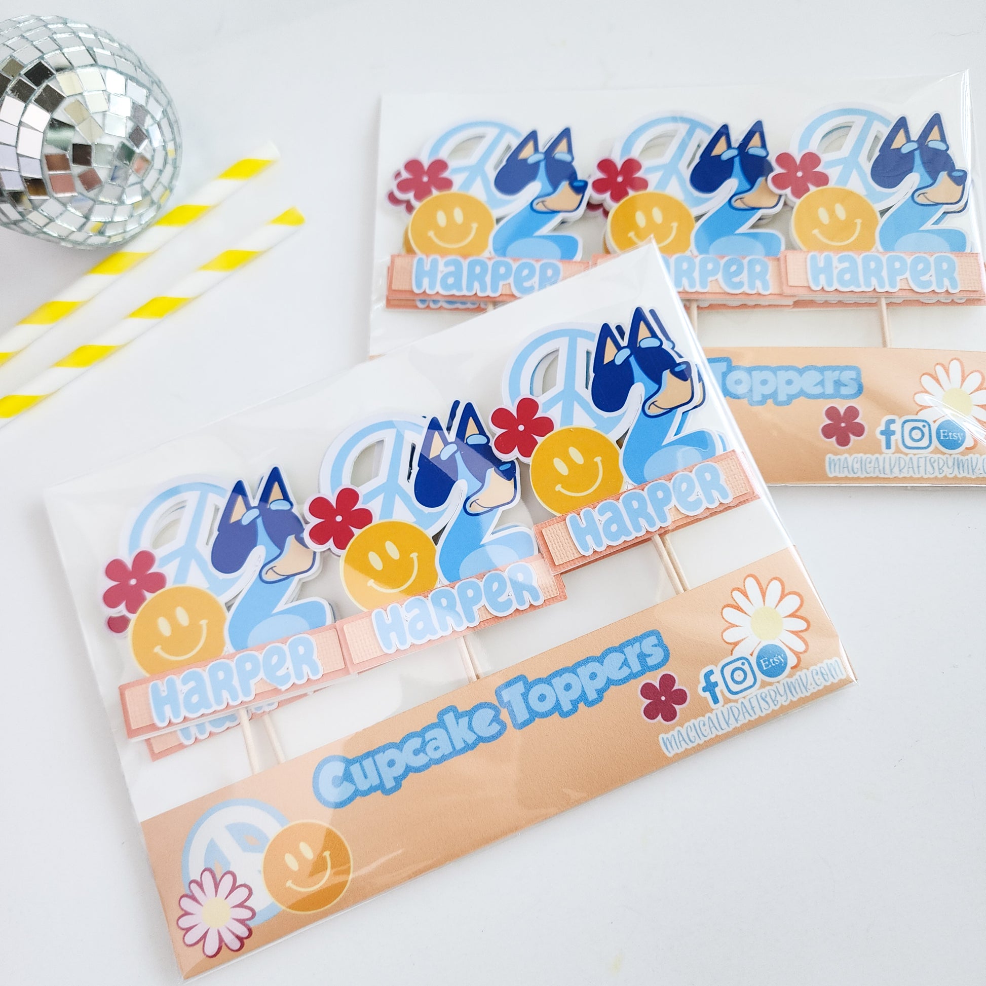 Groovy Blue Heeler Cupcake Toppers
