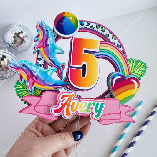 90s Rainbow Cake Topper - Dolphin