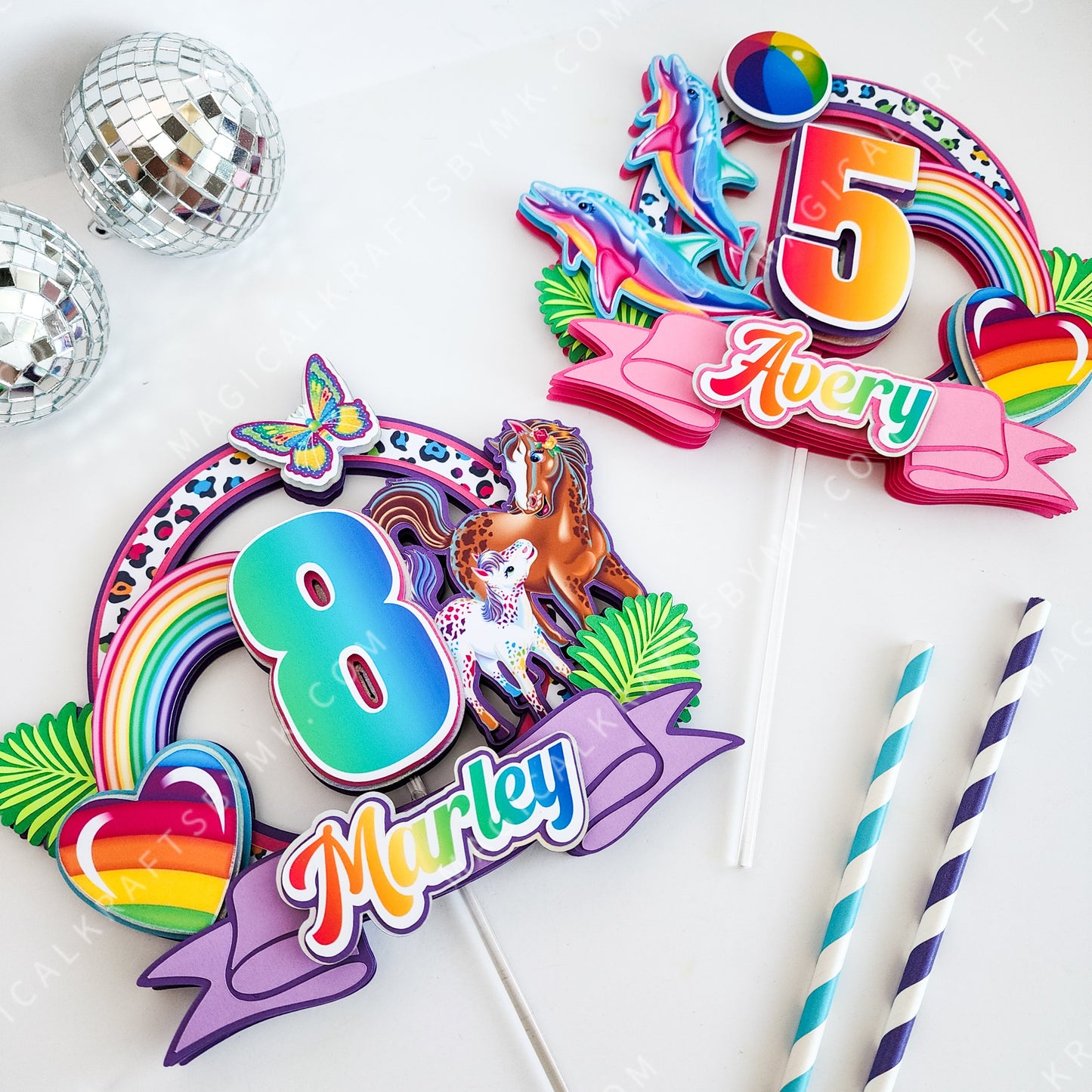 90s Rainbow Cake Topper - Horses