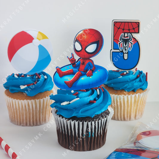 Spiderman Pool Party Cupcake Toppers