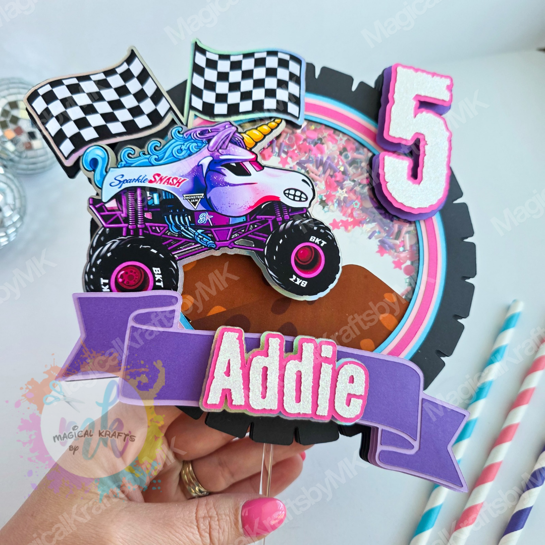 Unicorn Monster Truck Cake Topper