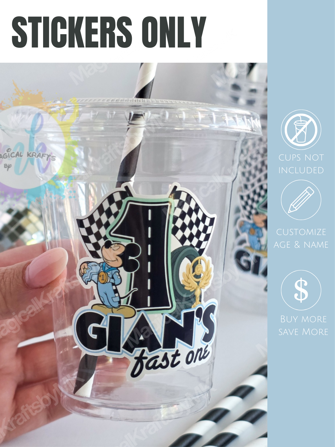 Stickers Only (Fast One Mickey Racer: Customize Name or Age)