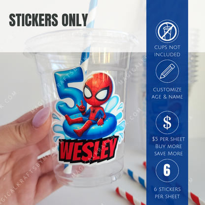 Stickers Only: Spiderman Pool Party Sticker Sheets (Physical)