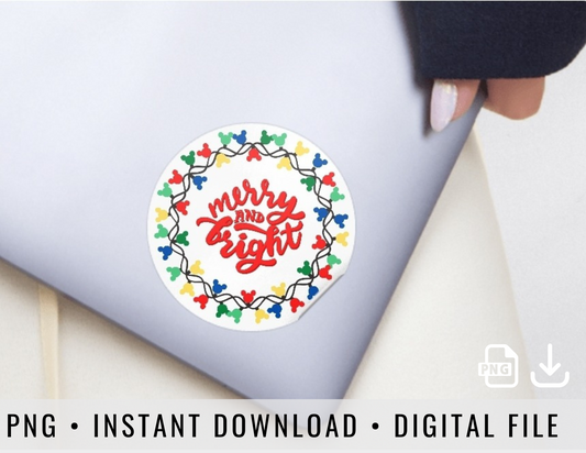 Merry & Bright Mouse Sticker Digital Instant Download (PNG)