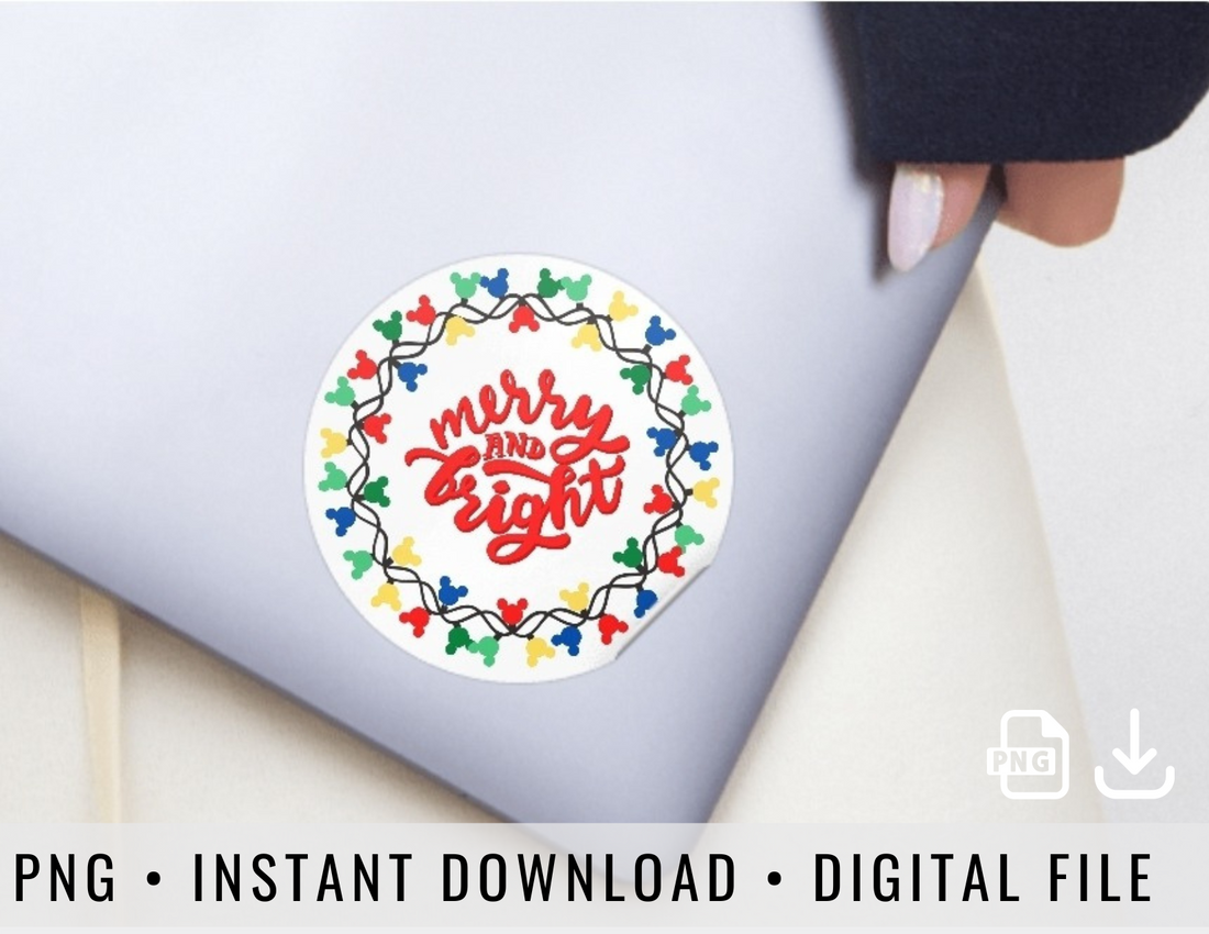 Merry & Bright Mouse Sticker Digital Instant Download (PNG)